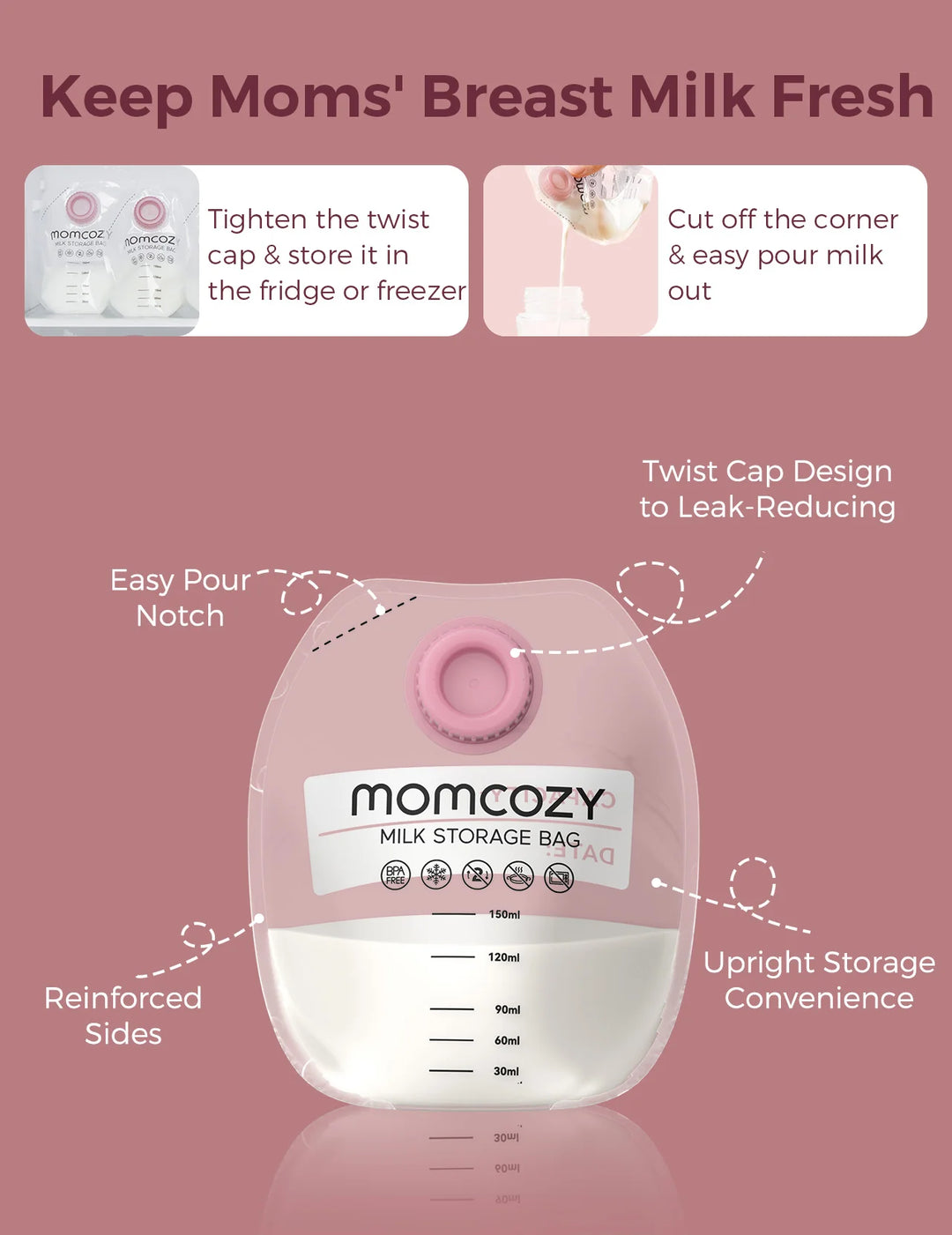 Milk Bag Combo Oppsamlingskopper for Momcozy V1 / V2, Medela Freestyle, Medela Swing Maxi, Spectra S1 Plus og Spectra S2 Plus