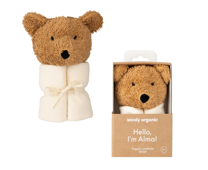 Wooly Organic musselinteppe med bamse 40 x 40 cm