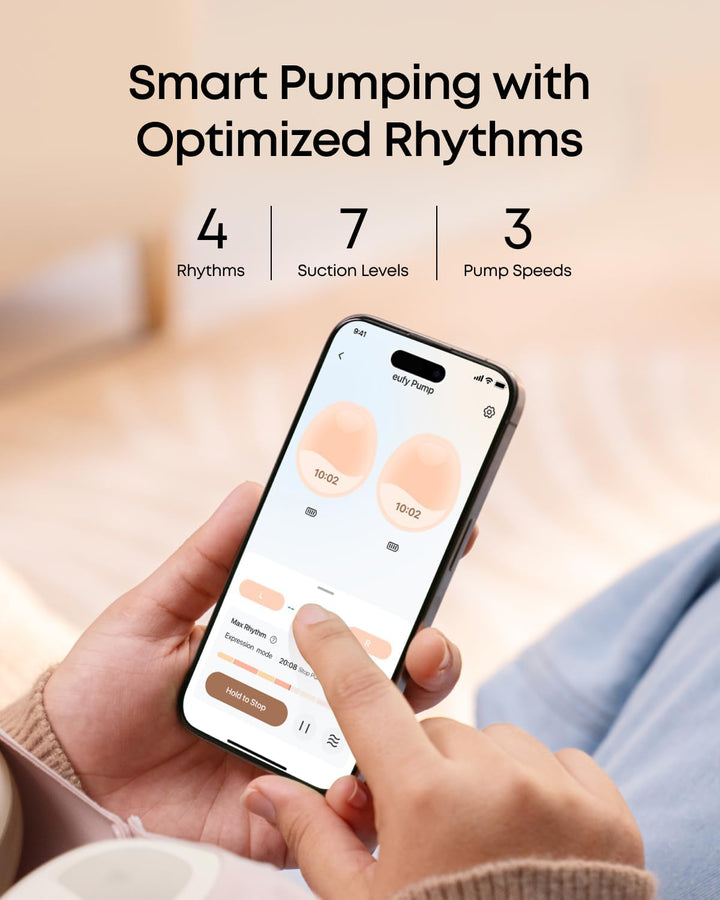 Eufy E20 app med 4 pumperytmer, 7 vakuumnivåer og 3 hastigheter på mobiltelefon