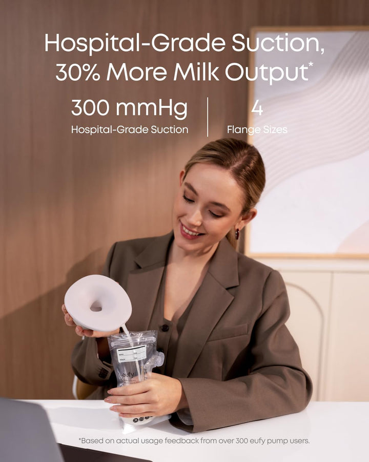 Kvinne heller morsmelk i oppbevaringspose - Eufy S1 Pro med opptil 300 mmHg vakuum